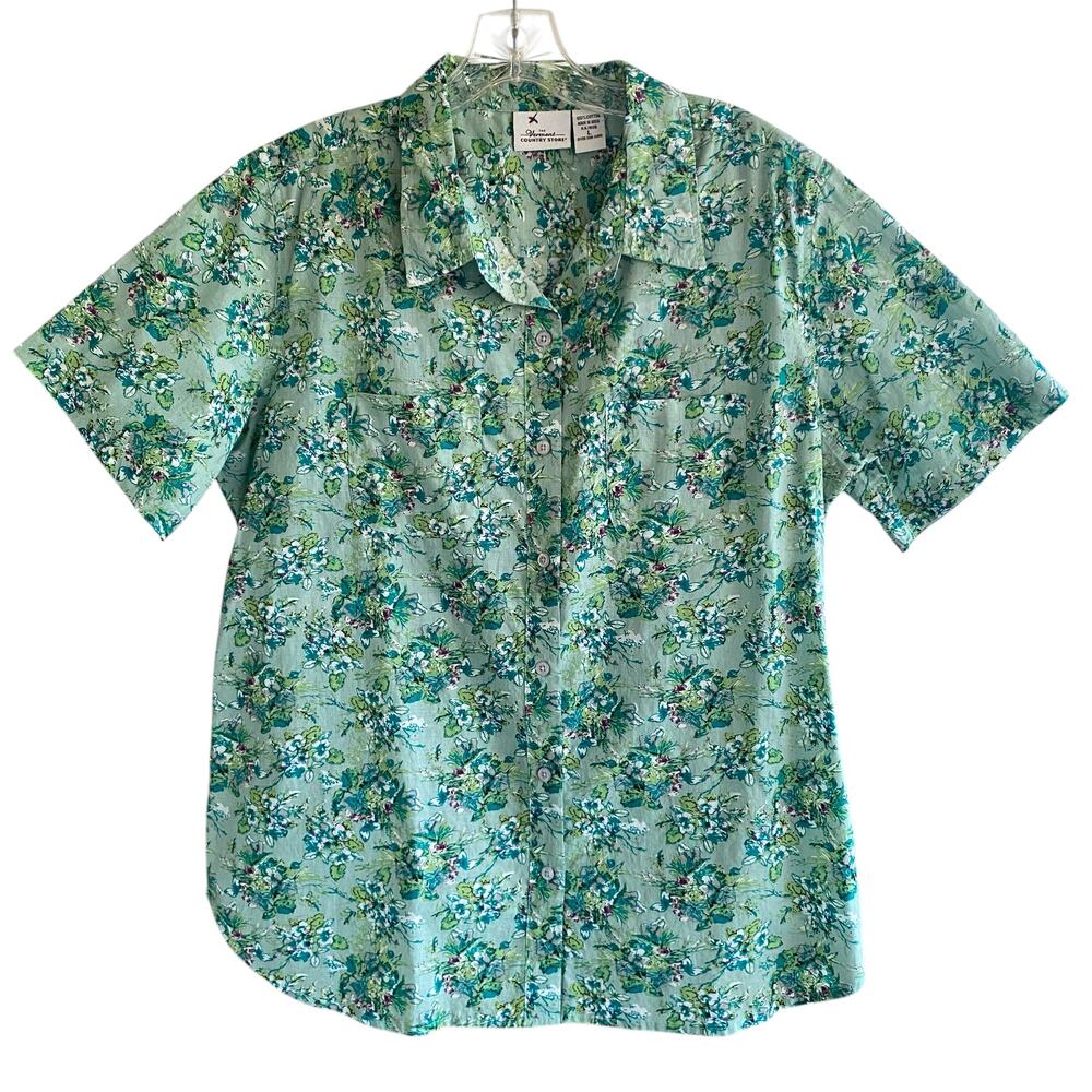 VERMONT COUNTRY STORE L Floral Short Sleeve Button Down Shirt Cottage Granny - Picture 1 of 5